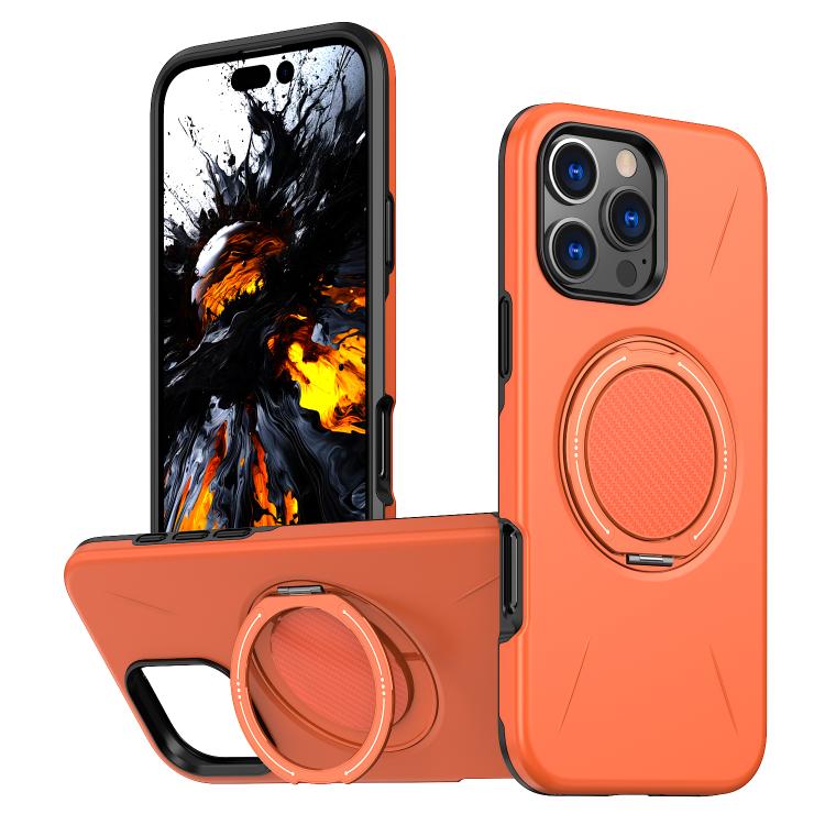 

For iPhone 15 Pro Max Kalebol Magnetic MagSafe Rotation Holder PC Phone Case(Orange)