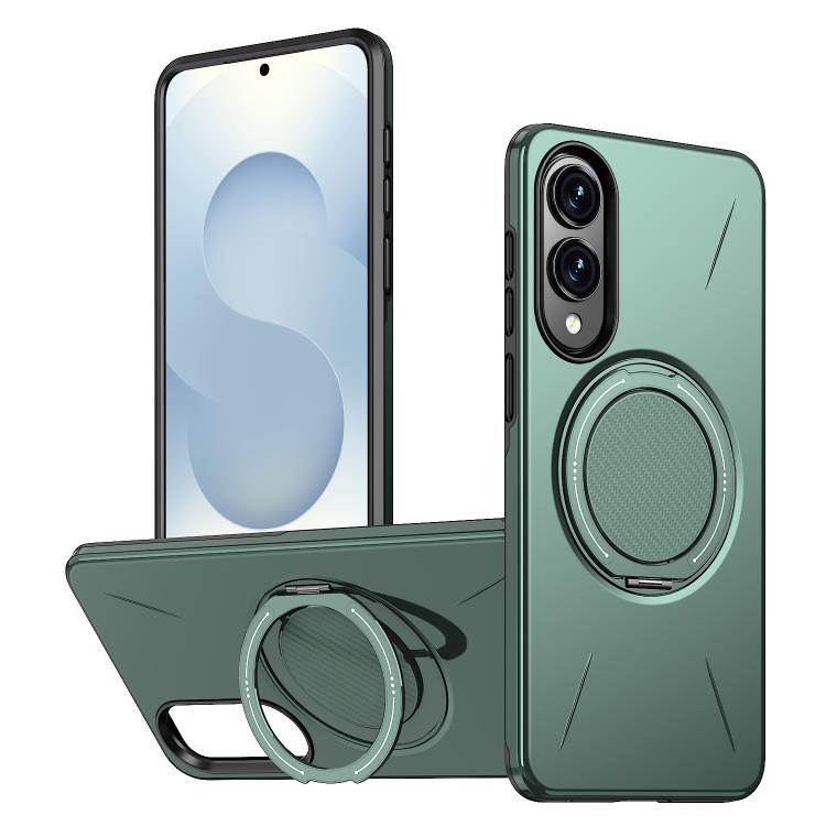 

For Samsung Galaxy S25 Edge 5G Kalebol Magnetic MagSafe Rotation Holder PC Phone Case(Grey Green)