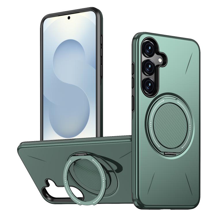 

For Samsung Galaxy S25 5G Kalebol Magnetic MagSafe Rotation Holder PC Phone Case(Grey Green)