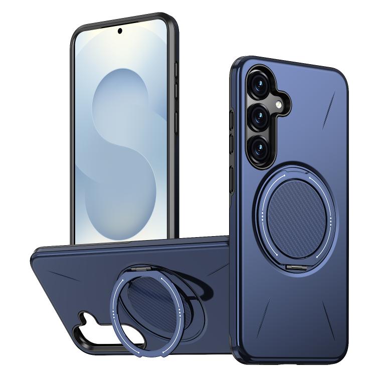 For Samsung Galaxy S25 5G Kalebol Magnetic MagSafe Rotation Holder PC Phone Case(Blue)