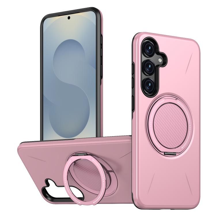 

For Samsung Galaxy S25 5G Kalebol Magnetic MagSafe Rotation Holder PC Phone Case(Pink)