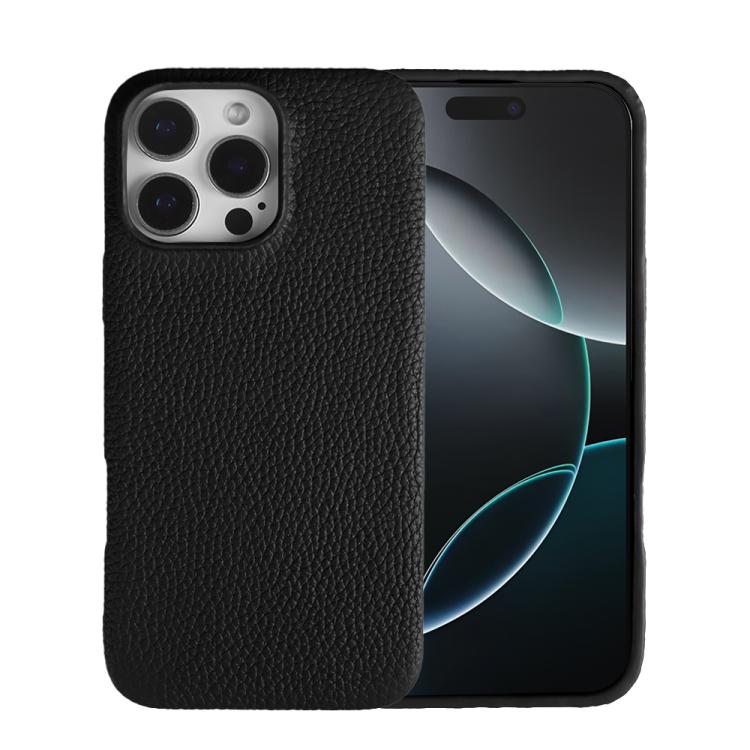 

For iPhone 16 Pro Max Litchi Texture Genuine Leather MagSafe Back Phone Case(Black)