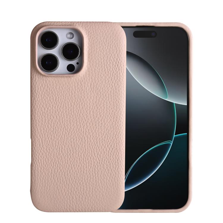 

For iPhone 12 Pro Max Litchi Texture Genuine Leather MagSafe Back Phone Case(Pink)