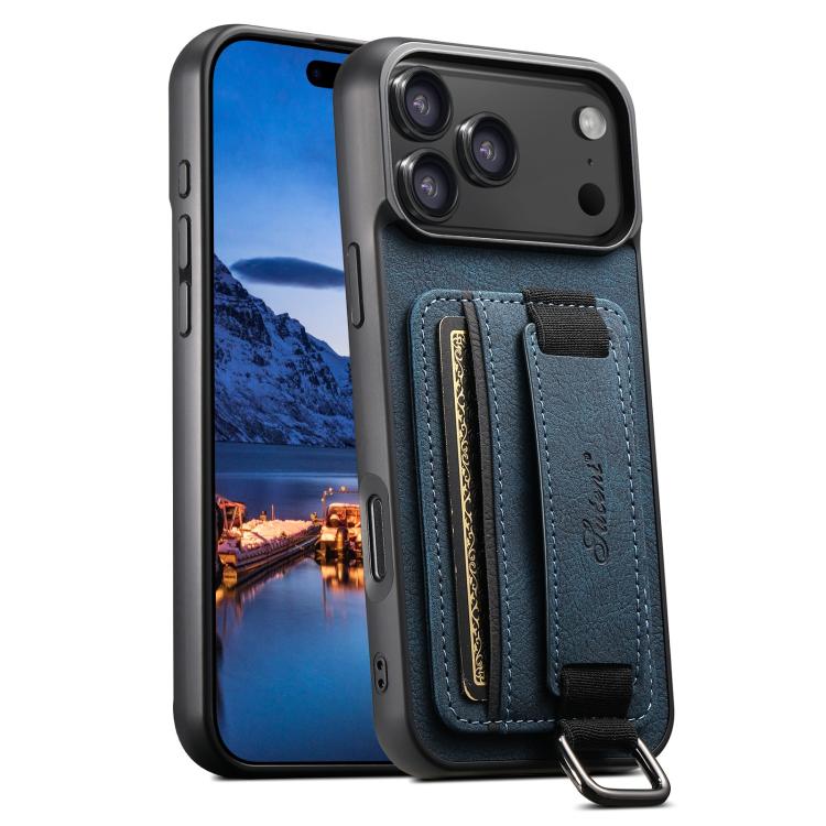 For iPhone 17 Pro Suteni H13 Litchi Leather Wrist Strap Wallet Back Phone Case(Blue)