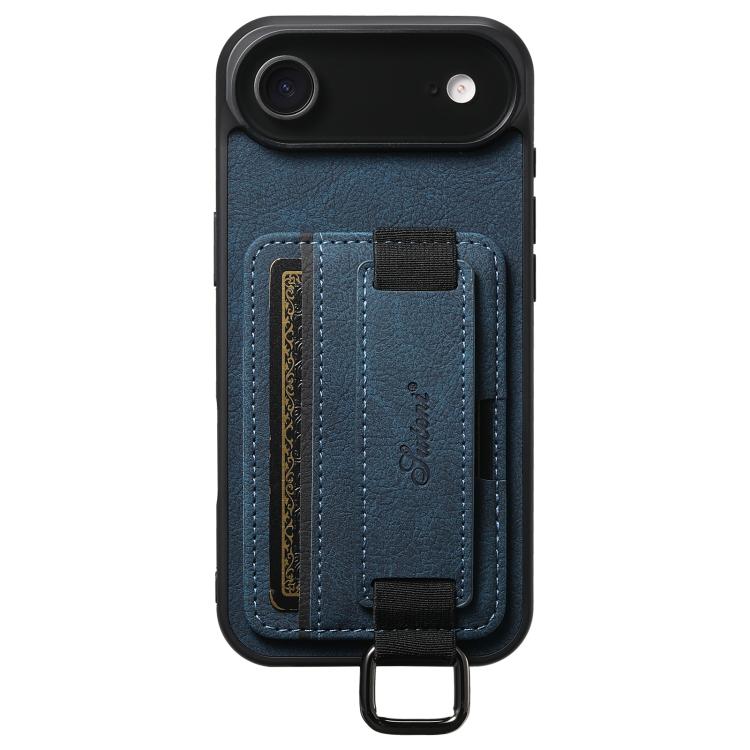 For iPhone Air Suteni H13 Litchi Leather Wrist Strap Wallet Back Phone Case(Blue)