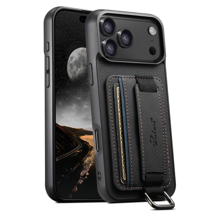 For iPhone 18 Pro Suteni H13 Litchi Leather Wrist Strap Wallet Back Phone Case(Black)