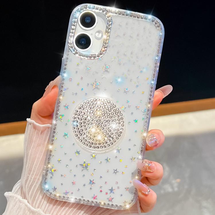 

For iPhone 17 Diamond Glitter Diamond Round Holder Phone Case(Transparent Stars)