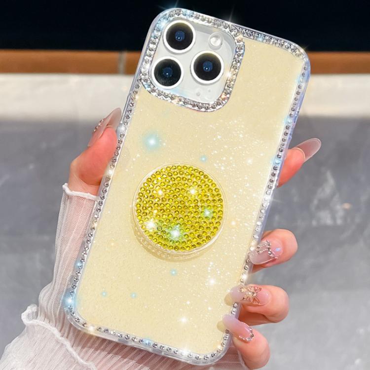 

For iPhone 16 Pro Max Diamond Glitter Diamond Round Holder Phone Case(Light Yellow)