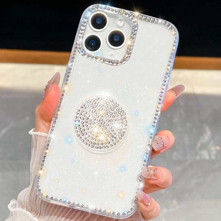 

For iPhone 16 Pro Max Diamond Glitter Diamond Round Holder Phone Case(Transparent)