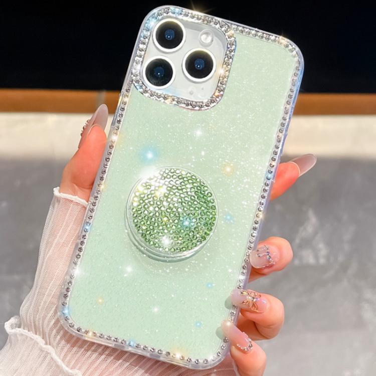 

For iPhone 16 Pro Diamond Glitter Diamond Round Holder Phone Case(Light Green)