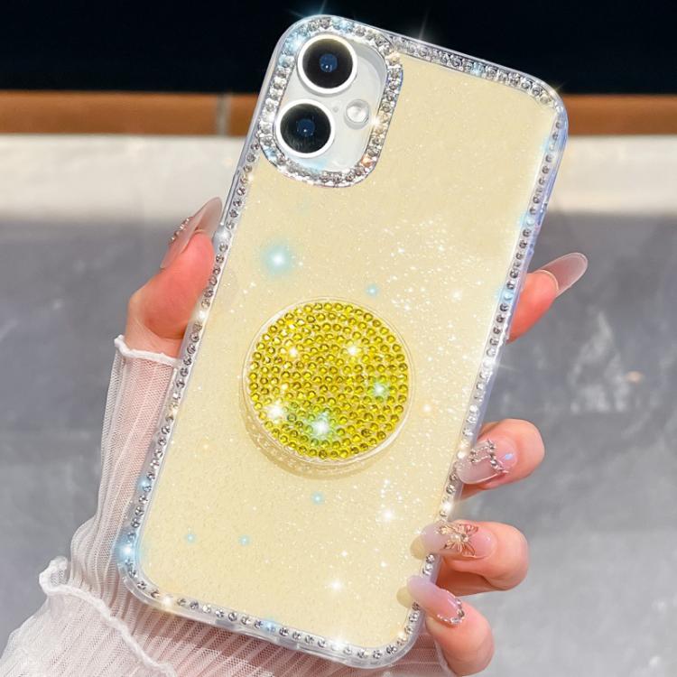 

For iPhone 16 Plus Diamond Glitter Diamond Round Holder Phone Case(Light Yellow)
