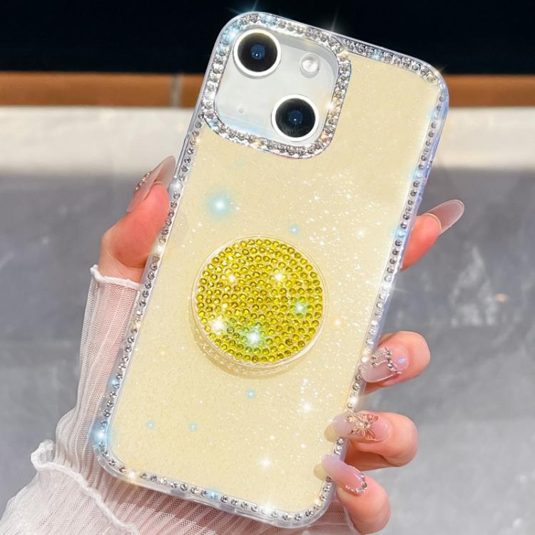 

For iPhone 14 Diamond Glitter Diamond Round Holder Phone Case(Light Yellow)