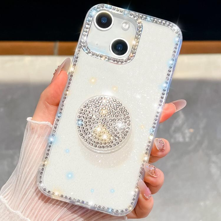 

For iPhone 14 Diamond Glitter Diamond Round Holder Phone Case(White)