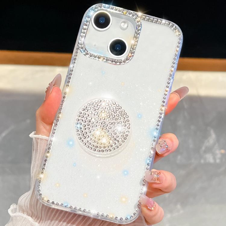 

For iPhone 14 Diamond Glitter Diamond Round Holder Phone Case(Transparent)
