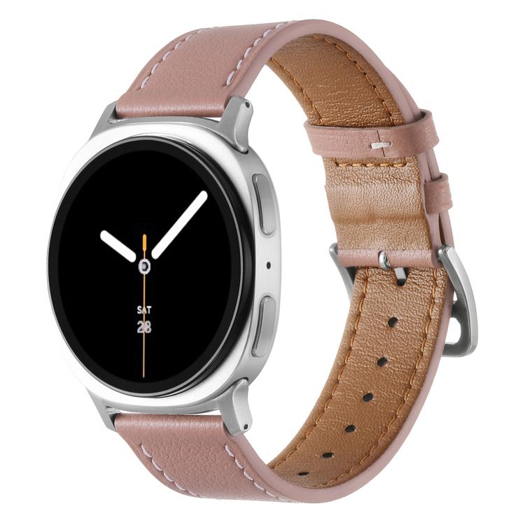 

For Samsung Galaxy Watch8 / Watch8 Classic Stainless Steel Silver Buckle Genuine Leather Watch Band(Deep Pink)