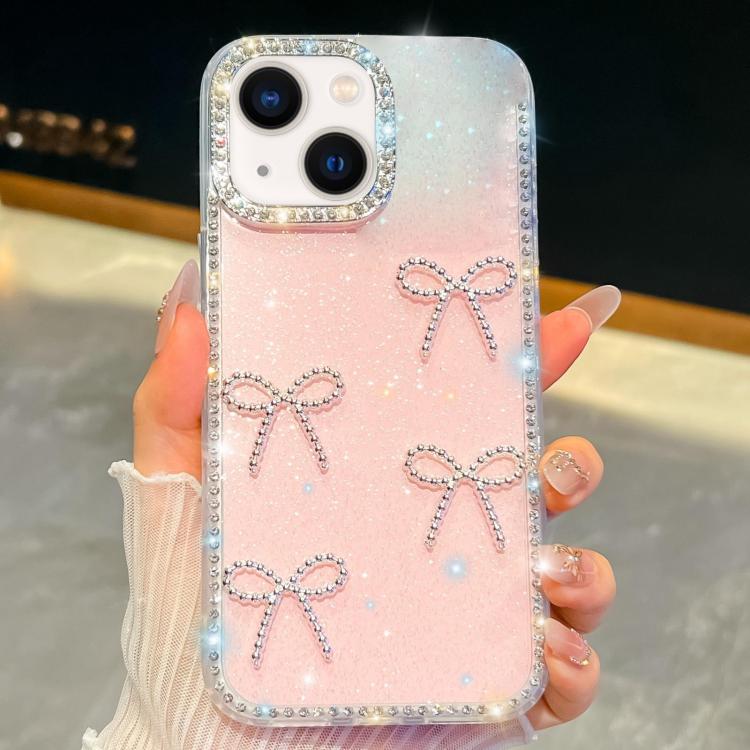 

For iPhone 13 Diamond Glitter Bow-knot Four-Corner Shockproof Phone Case(Light Pink)