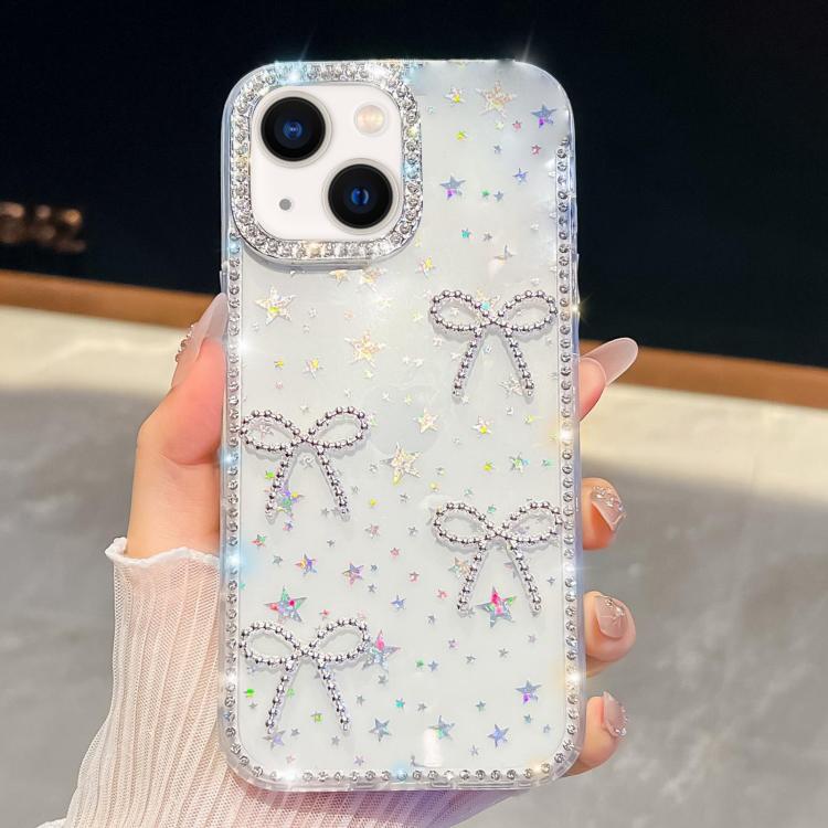

For iPhone 14 Diamond Glitter Bow-knot Four-Corner Shockproof Phone Case(Transparent Stars)