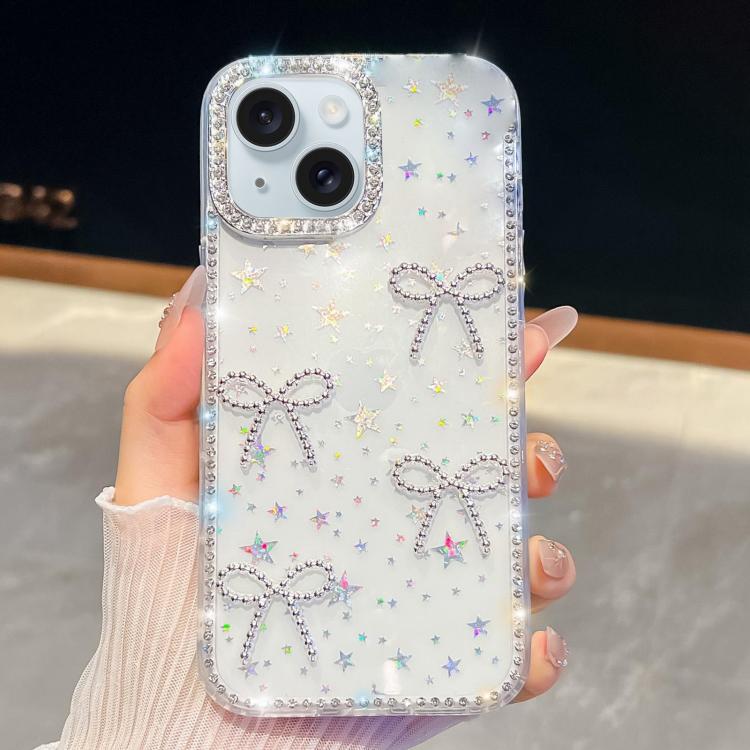 

For iPhone 15 Diamond Glitter Bow-knot Four-Corner Shockproof Phone Case(Transparent Stars)