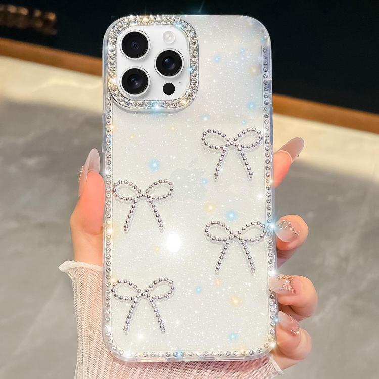 

For iPhone 15 Pro Max Diamond Glitter Bow-knot Four-Corner Shockproof Phone Case(Transparent)