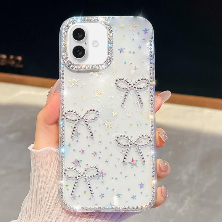 

For iPhone 16 Diamond Glitter Bow-knot Four-Corner Shockproof Phone Case(Transparent Stars)
