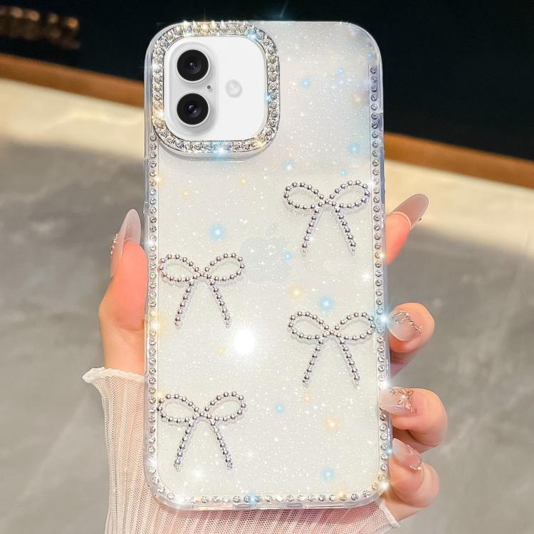 

For iPhone 16 Plus Diamond Glitter Bow-knot Four-Corner Shockproof Phone Case(Transparent)