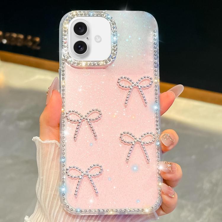 

For iPhone 17 Diamond Glitter Bow-knot Four-Corner Shockproof Phone Case(Light Pink)