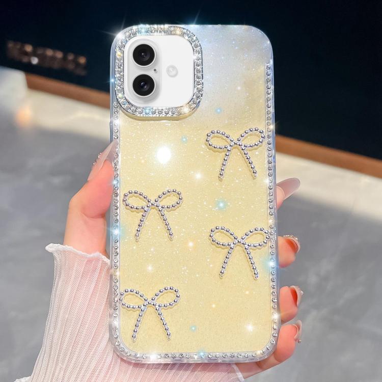 

For iPhone 17 Diamond Glitter Bow-knot Four-Corner Shockproof Phone Case(Light Yellow)