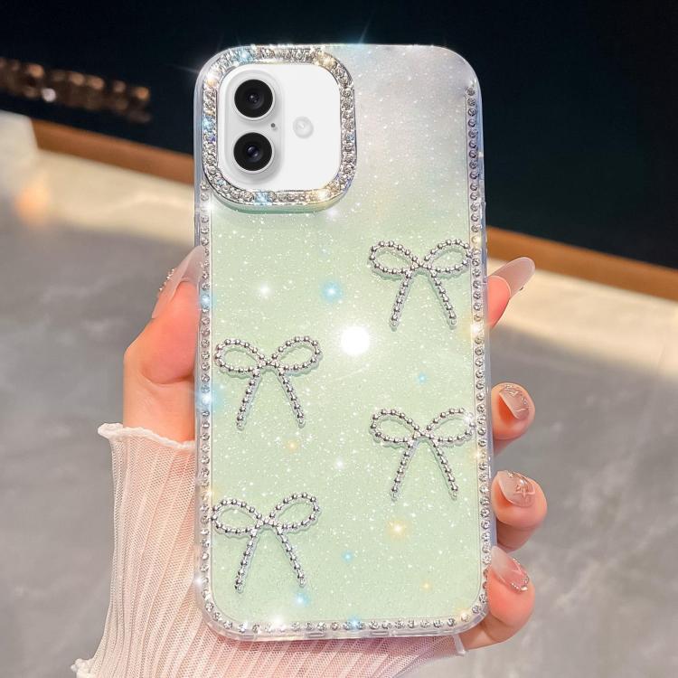 

For iPhone 17 Diamond Glitter Bow-knot Four-Corner Shockproof Phone Case(Light Green)