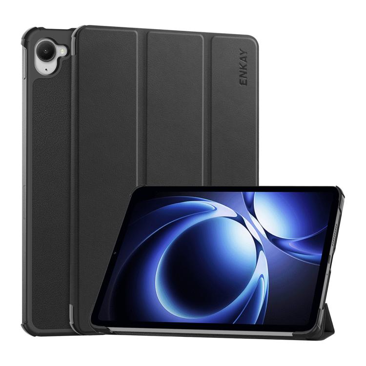 

For Redmi K Pad 8.8 ENKAY Tri-fold Custer Texture Leather Stand Tablet Case(Black)