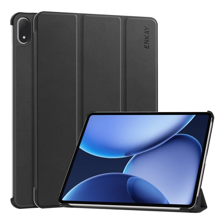 

For OnePlus Pad 3 / Pad 2 Pro 13.2 ENKAY Tri-fold Custer Texture Leather Smart Tablet Case(Black)