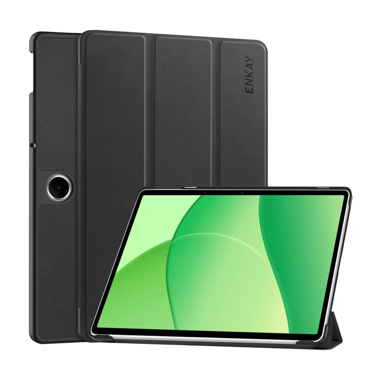 

For OPPO Pad SE 11.0 ENKAY Tri-fold Custer Texture Leather Smart Tablet Case(Black)