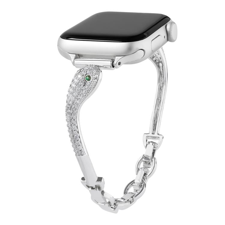 

For Apple Watch 46mm / 49mm / 45mm / 44mm Copper Inlaid Zircon Snake Head Watch Band(Silver)