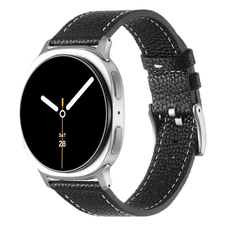 

For Samsung Galaxy Watch8 / Watch8 Classic Double Sided Lychee Texture Leather Watch Band(Black)