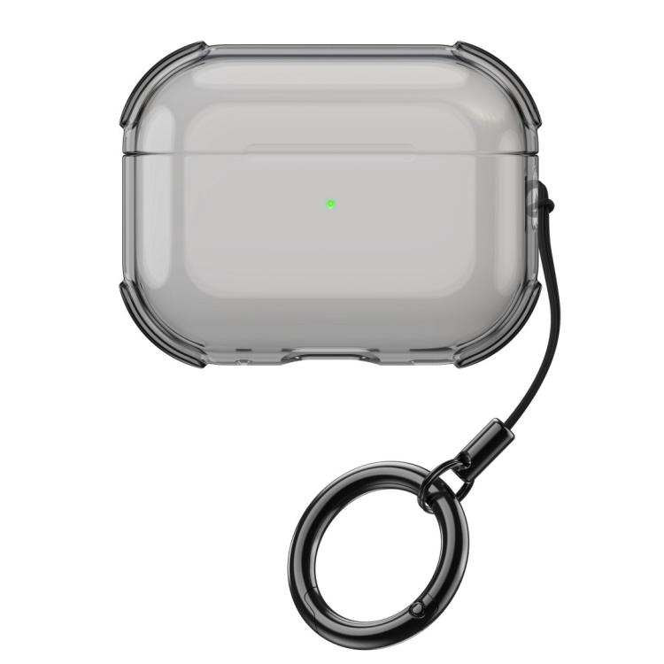 

For AirPods 4 Simple Transparent Soft Shell TPU Earphone Protective Cover with Ring Rope(Transparent Black)