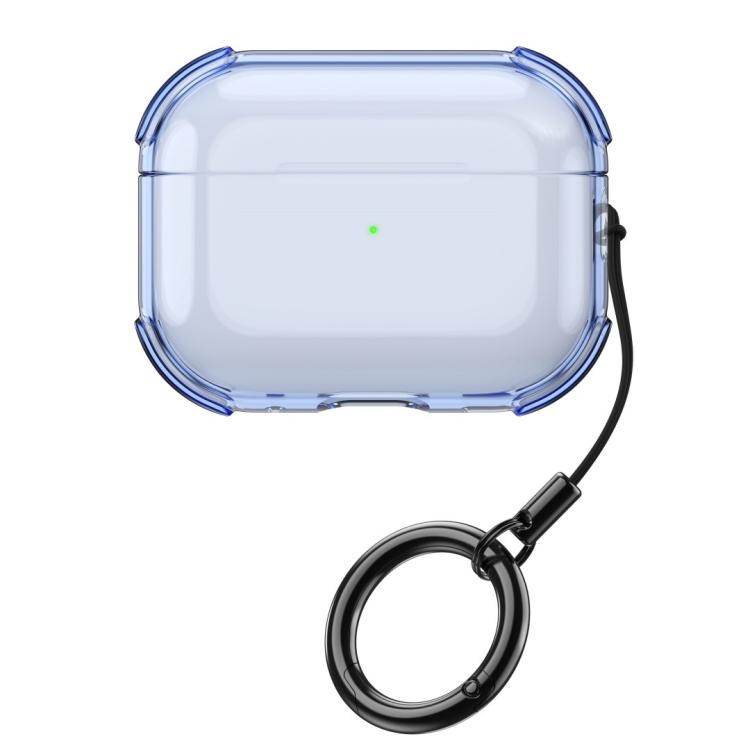 

For AirPods 4 Simple Transparent Soft Shell TPU Earphone Protective Cover with Ring Rope(Transparent Blue)