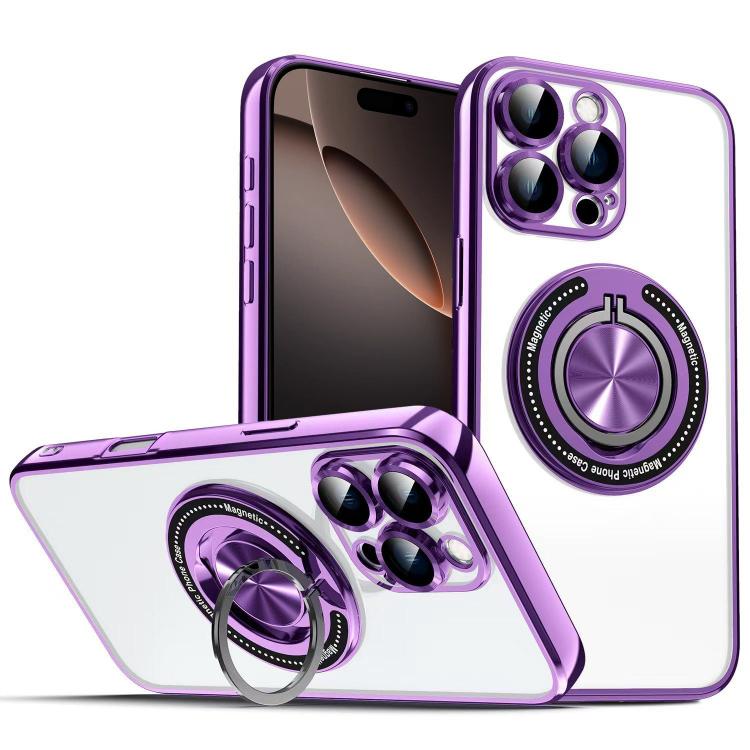 For iPhone 16 Pro Max Colorful 360 Invisible Ring MagSafe Phone Case(Purple)