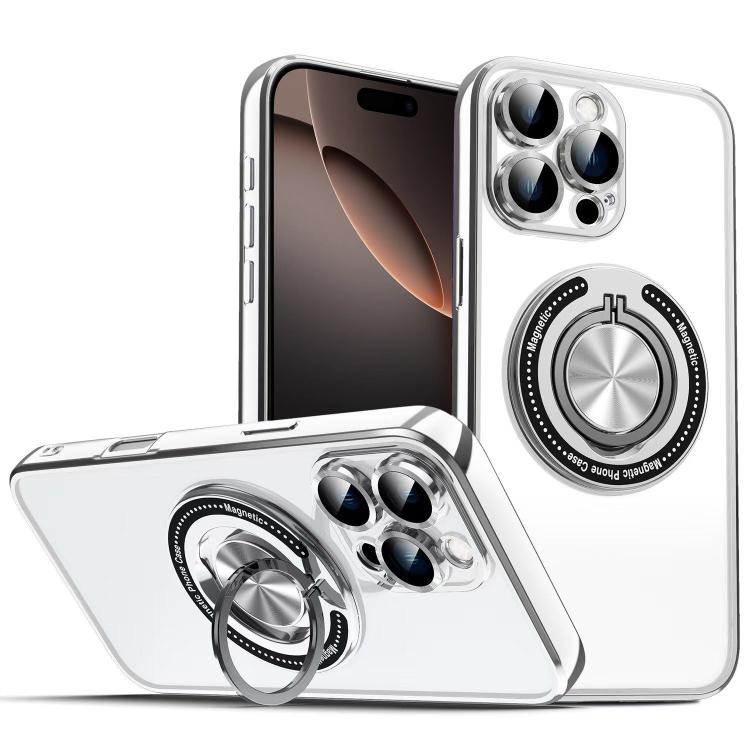 For iPhone 16 Pro Colorful 360 Invisible Ring MagSafe Phone Case(Silver)