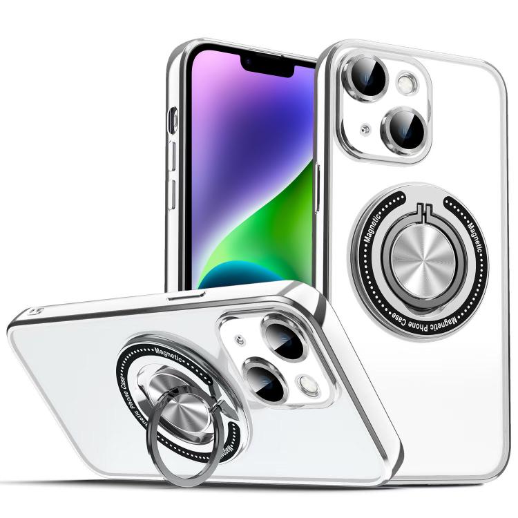 

For iPhone 14 Colorful 360 Invisible Ring MagSafe Phone Case(Silver)