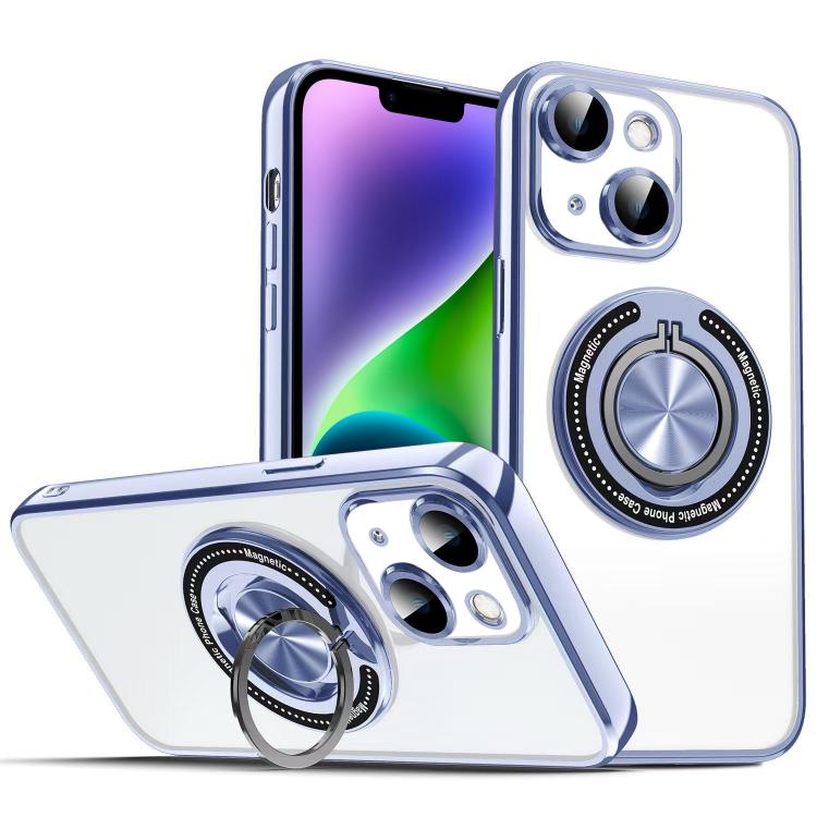 

For iPhone 14 Plus Colorful 360 Invisible Ring MagSafe Phone Case(Blue)
