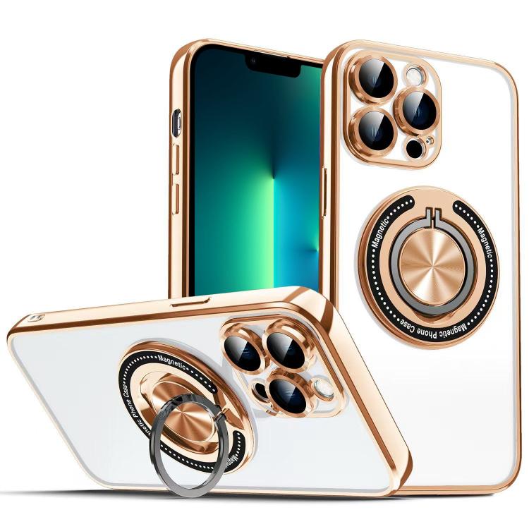 

For iPhone 13 Pro Max Colorful 360 Invisible Ring MagSafe Phone Case(Gold)