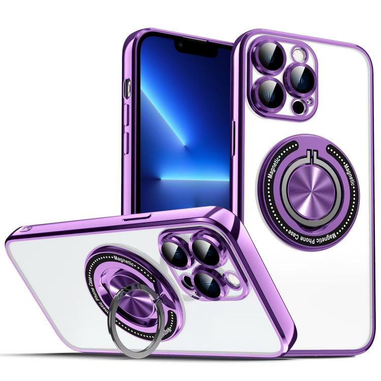 

For iPhone 13 Pro Colorful 360 Invisible Ring MagSafe Phone Case(Purple)