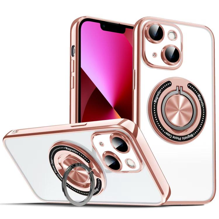 For iPhone 13 Colorful 360 Invisible Ring MagSafe Phone Case(Pink)