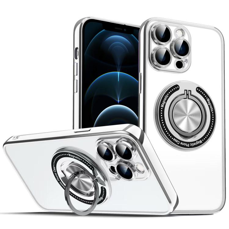 

For iPhone 12 Pro Max Colorful 360 Invisible Ring MagSafe Phone Case(Silver)