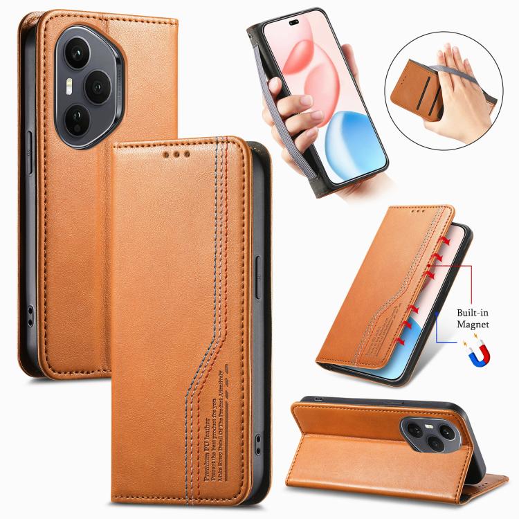 

For Honor 400 Pro Glodal 160.8mm Elastic Wristband Magnetic Suction Leather Phone Case(Brown)