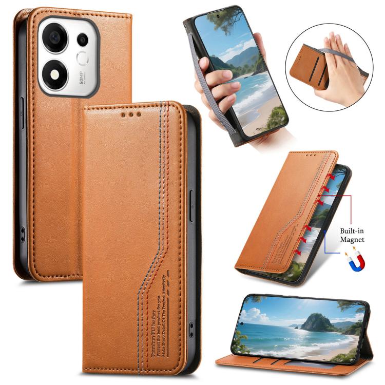 For Honor 600 Smart 5G Elastic Wristband Magnetic Suction Leather Phone Case(Brown)