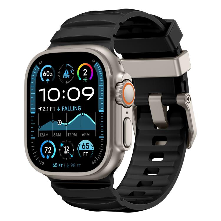 

For Apple Watch 46mm / 49mm / 45mm / 44mm Rock-Peak Silicone Watch Band(Titanium Black)