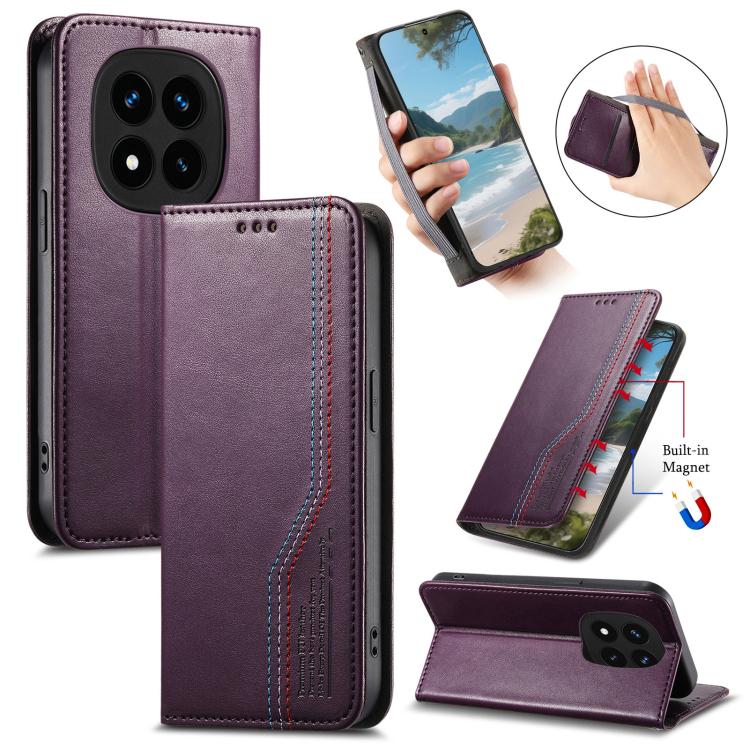 

For Redmi Note 14 Pro+ Elastic Wristband Magnetic Suction Leather Phone Case(Purple)