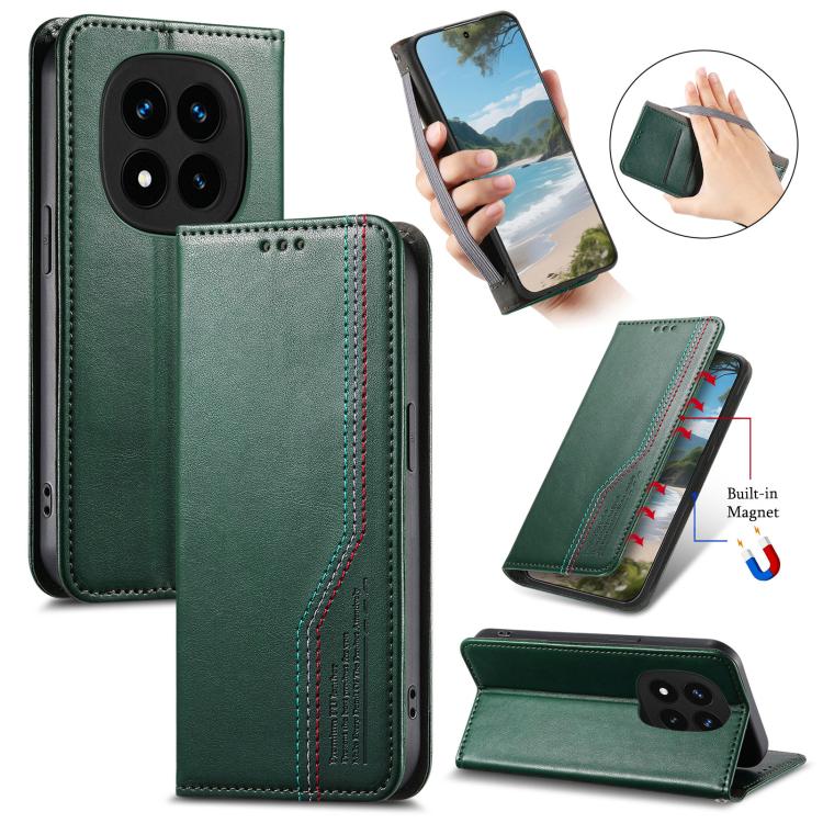 

For Redmi Note 14 Pro+ Elastic Wristband Magnetic Suction Leather Phone Case(Green)