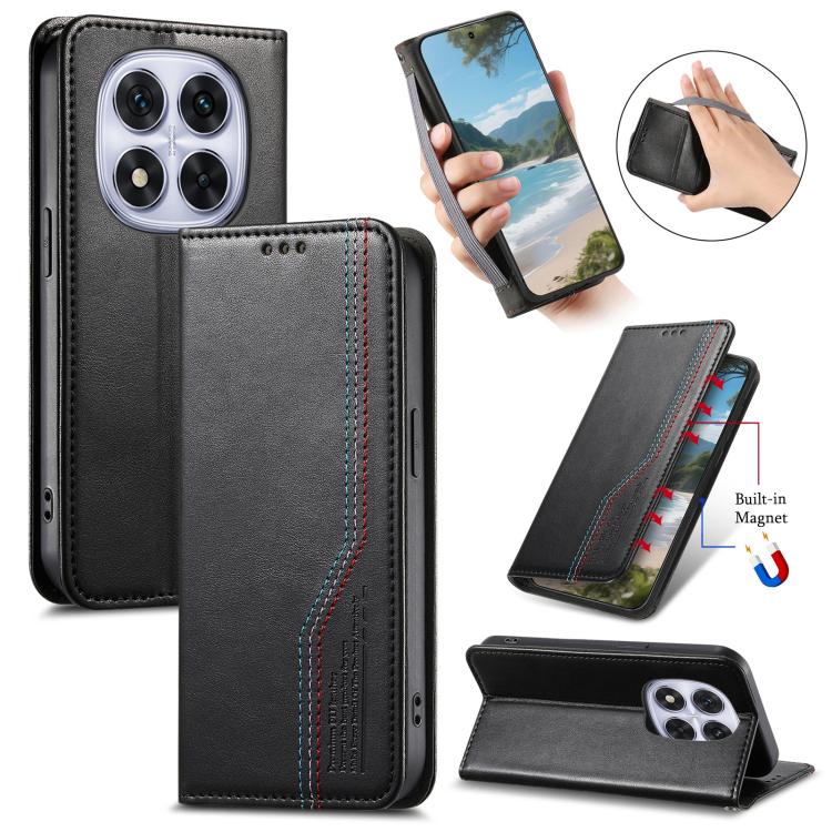 

For Redmi Note 14 Pro 5G Elastic Wristband Magnetic Suction Leather Phone Case(Black)