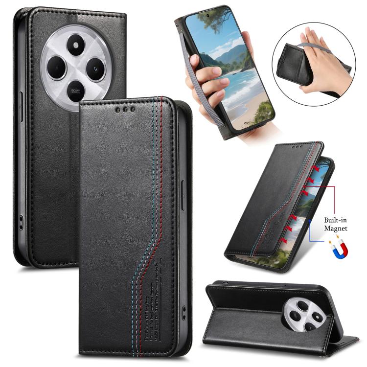 

For Redmi 14C 4G / 5G Elastic Wristband Magnetic Suction Leather Phone Case(Black)